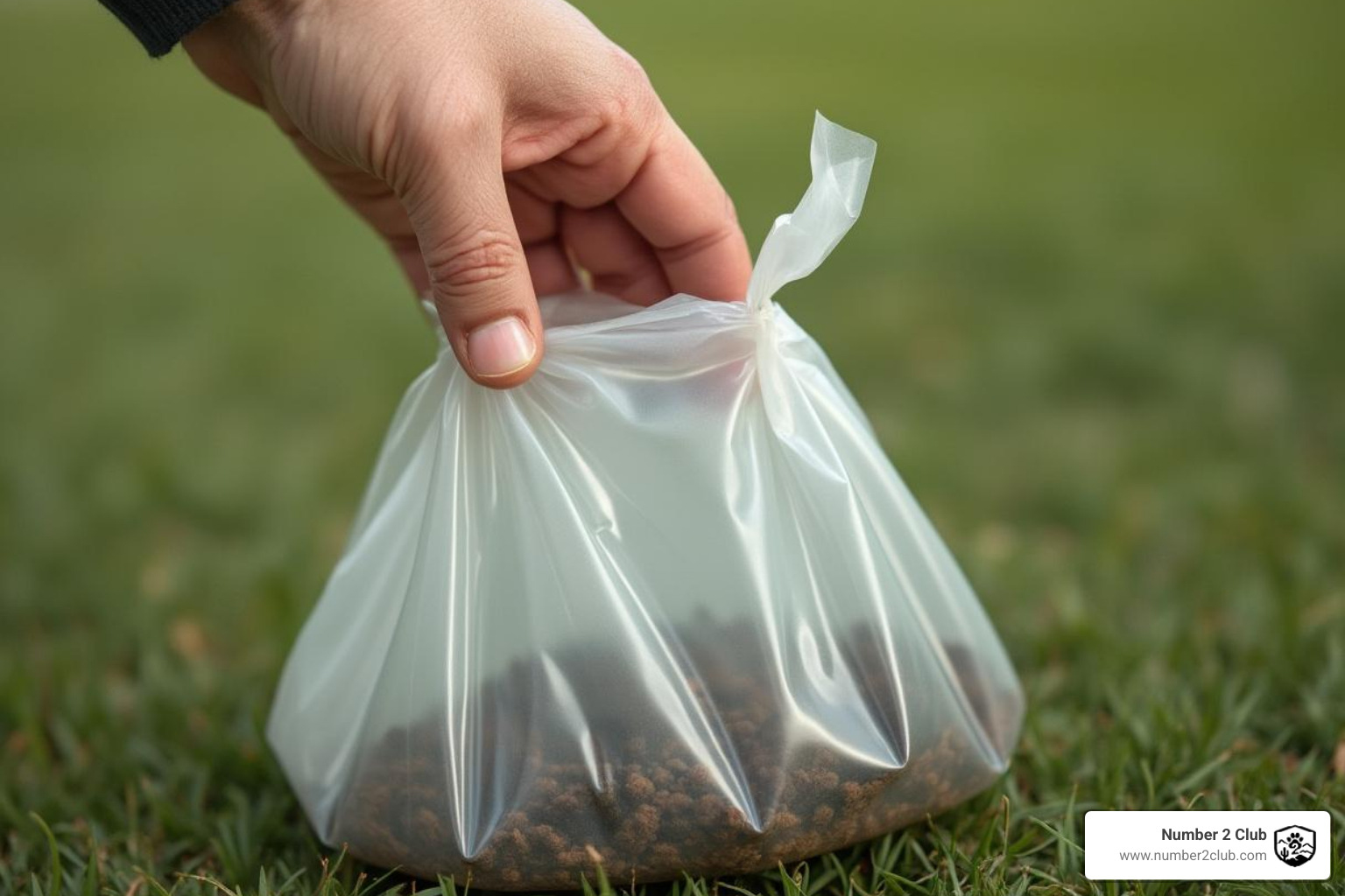 demonstrating the inside-out bag technique - picking up dog poop