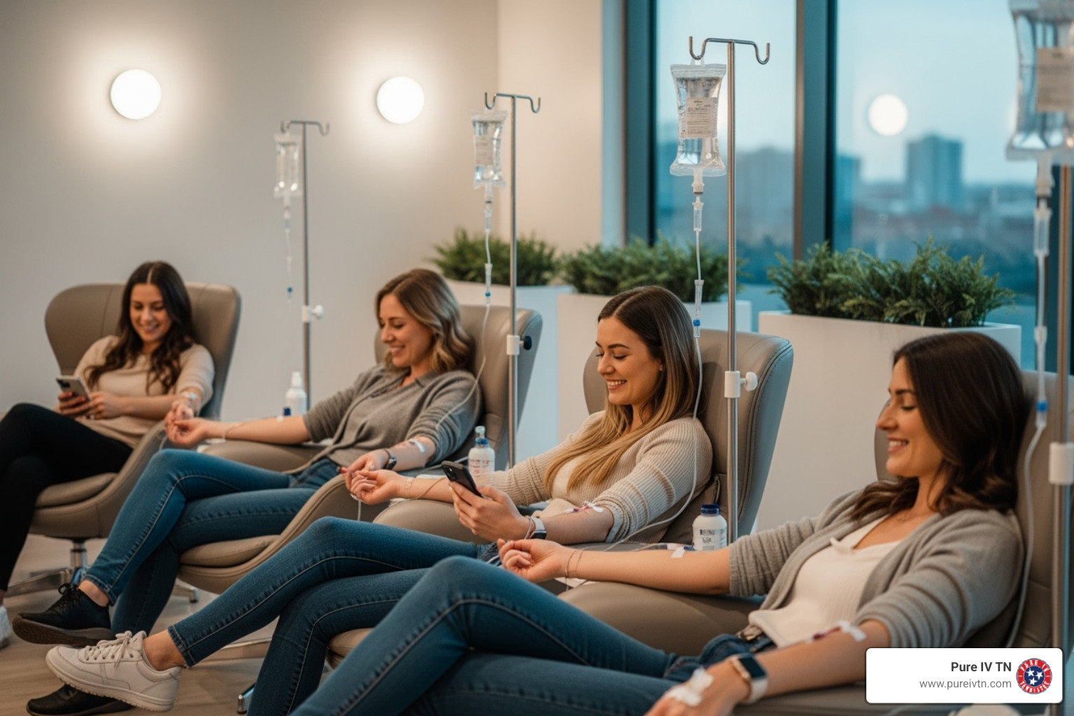 group of friends receiving IV therapy together - beauty drip price