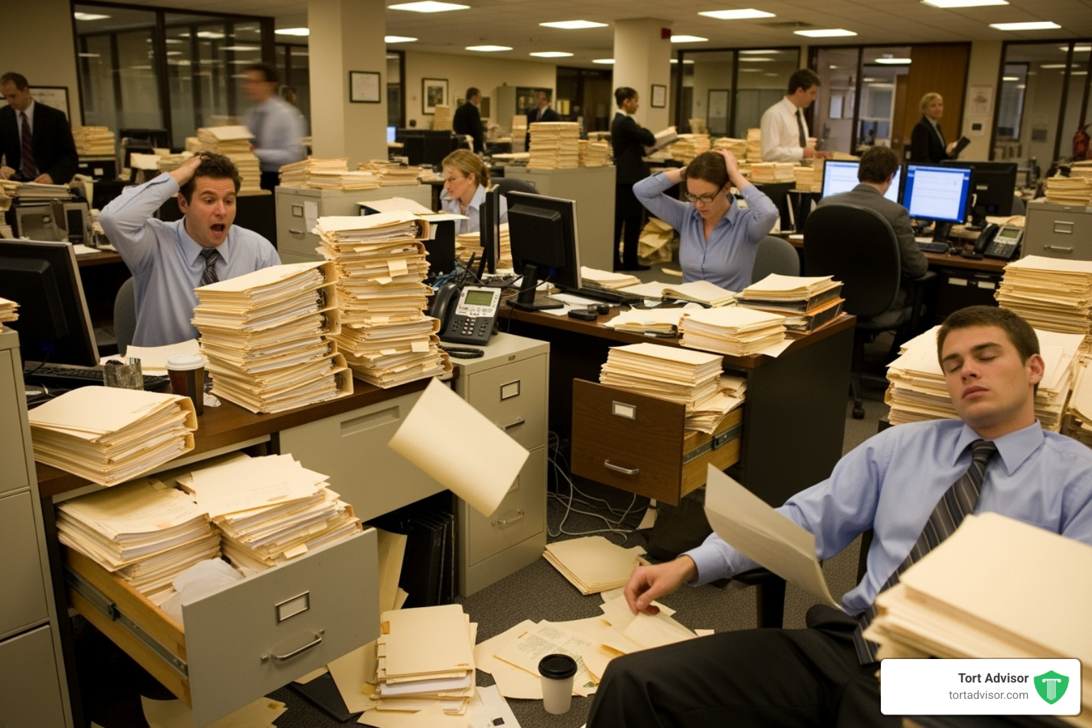 overflowing file cabinets and stressed legal staff - mass tort litigation support