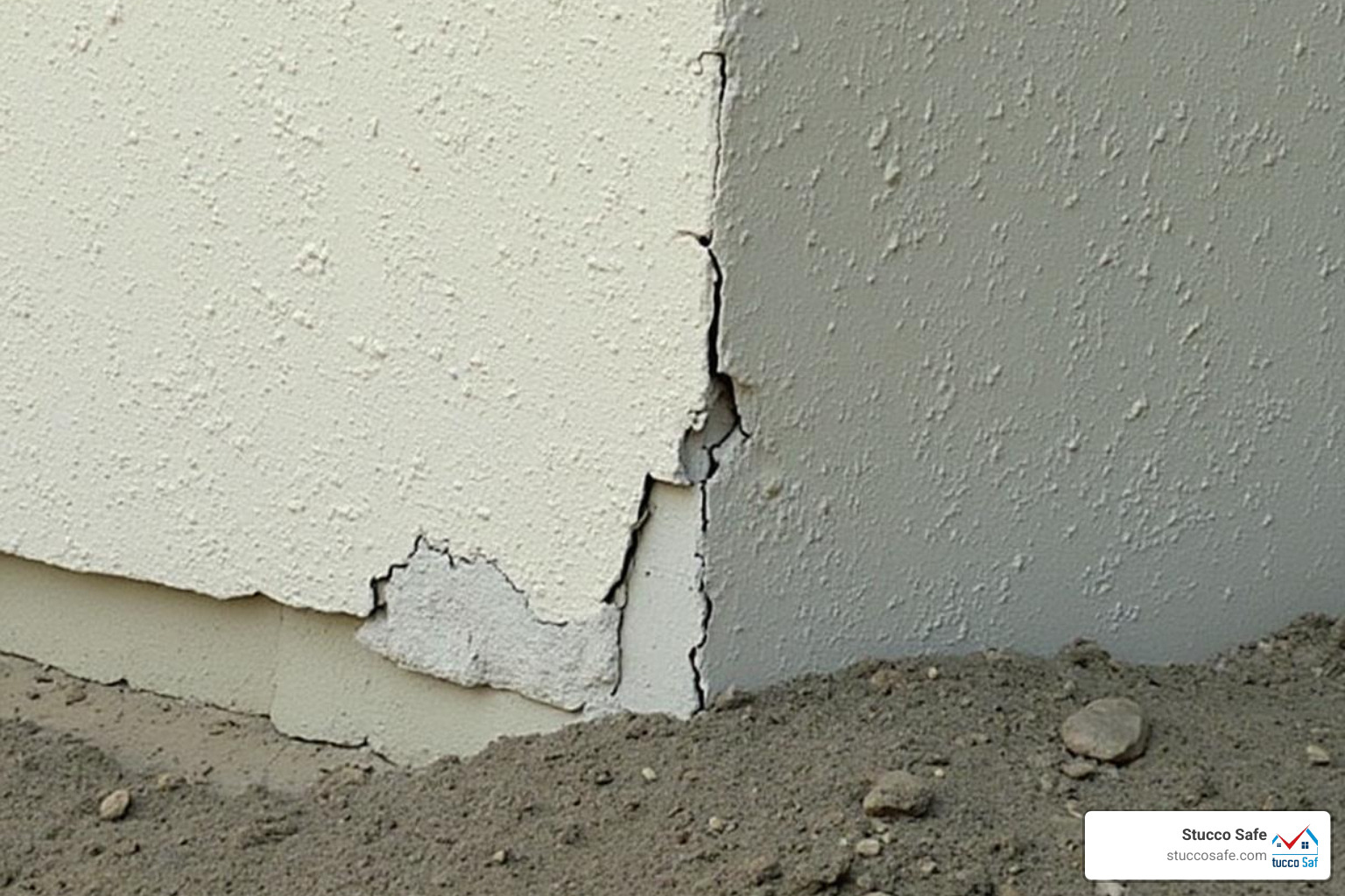 Severe stair-step crack near a foundation corner - stucco cracks