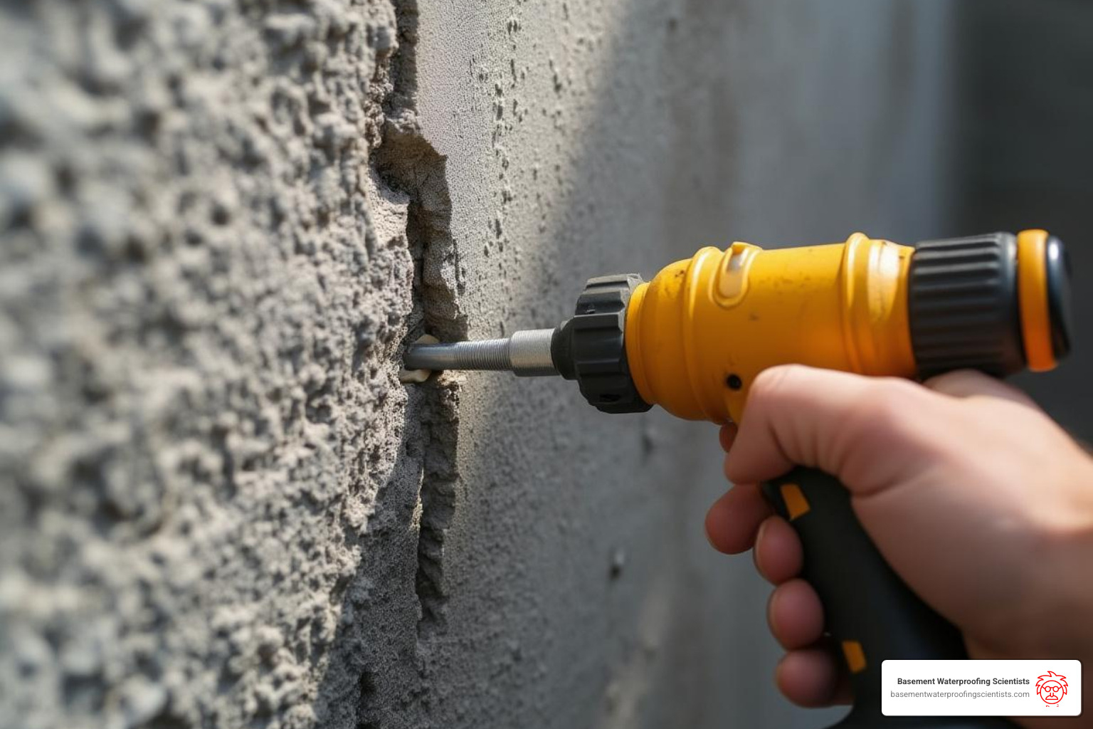 epoxy injection being applied to a crack - foundation crack repair near me