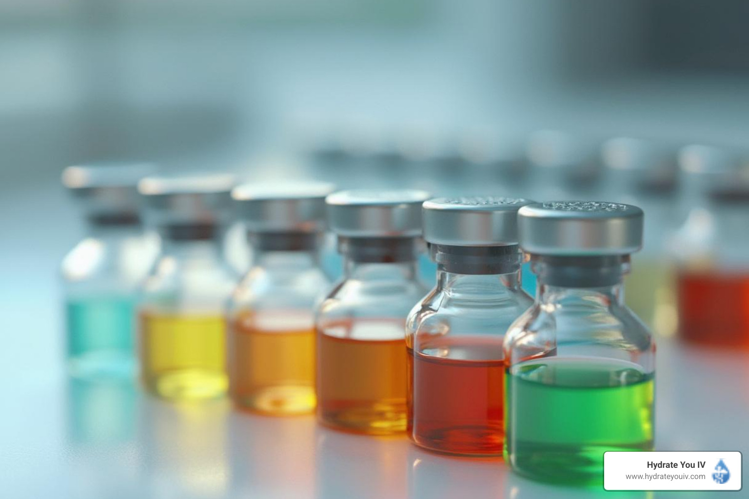 Vials of different vitamin and mineral solutions used in IV drips - is iv hydration therapy safe