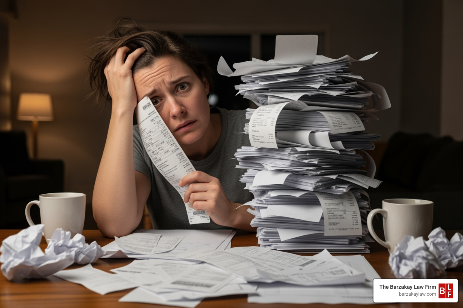 person looking stressed while reviewing medical bills - apartment negligent security lawyer