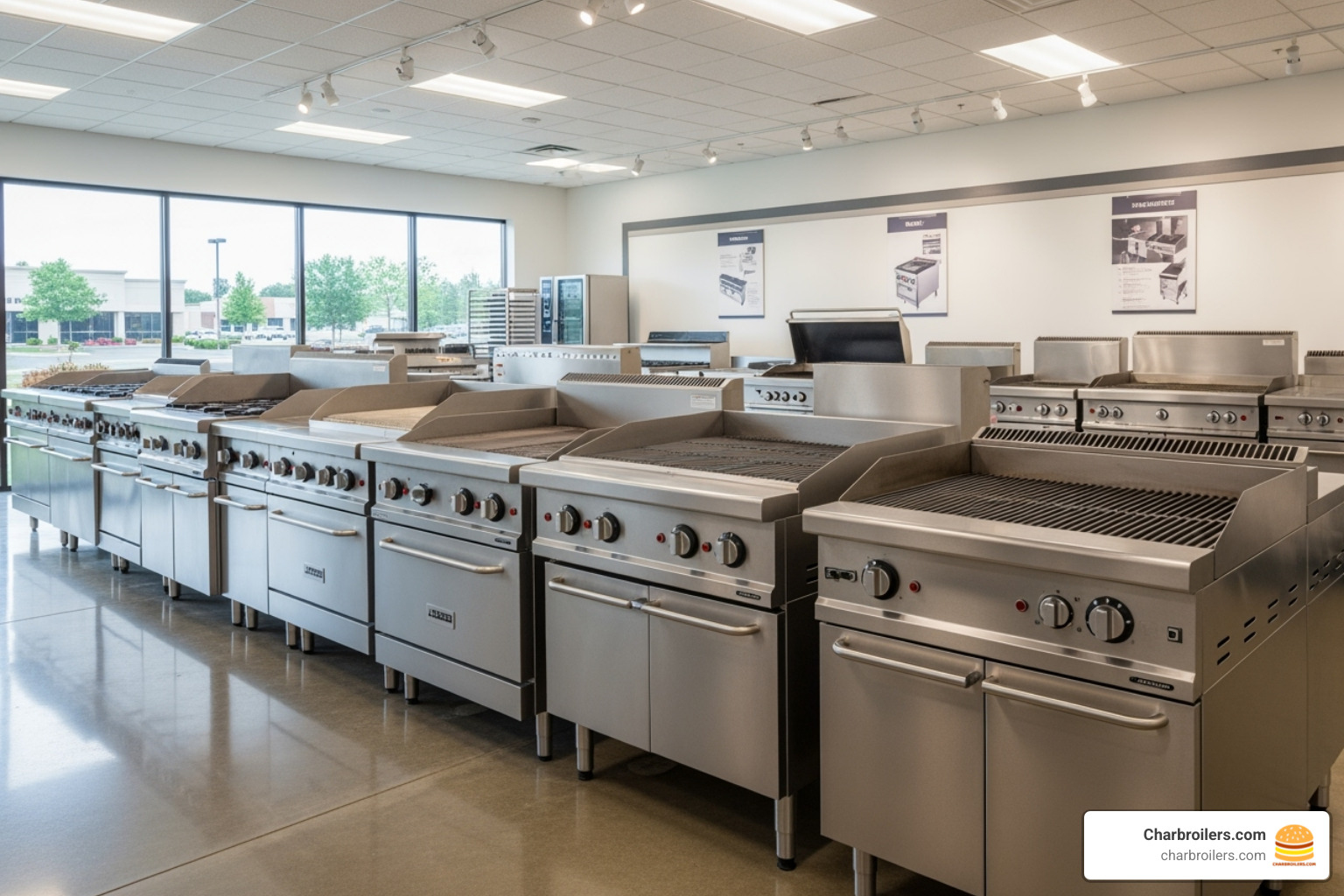 various commercial charbroilers side-by-side in a showroom - commercial charbroiler