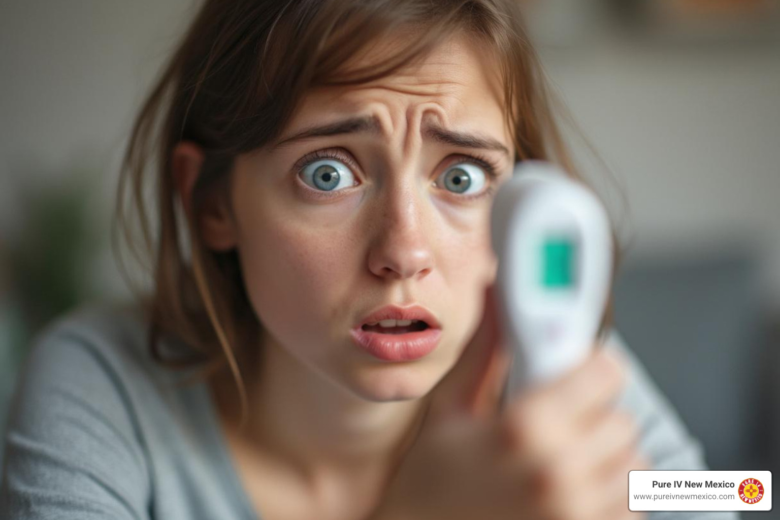 a person looking at their thermometer with concern - cold relief at home
