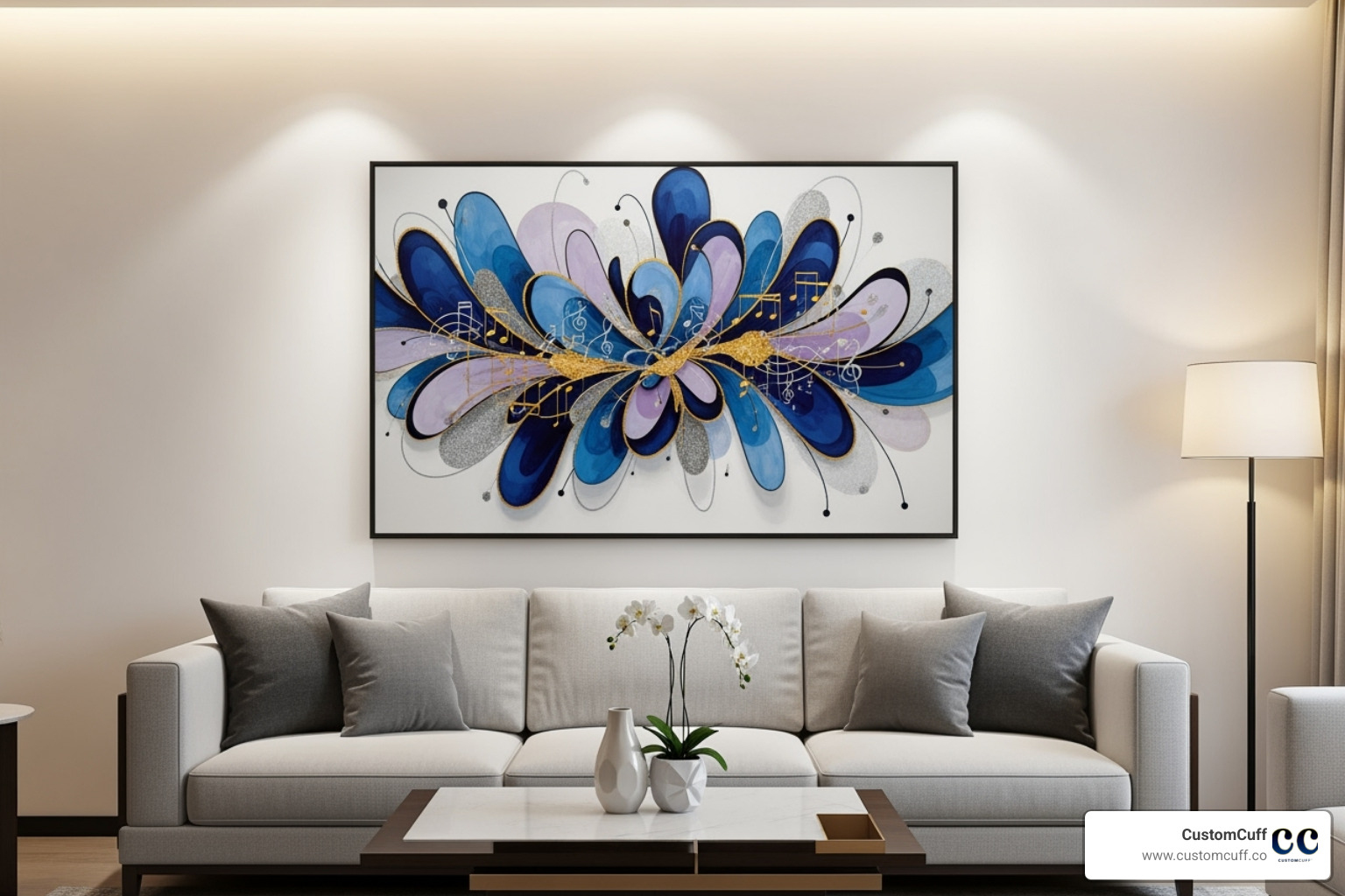 A custom 'First Dance Song Lyric' art piece hanging in a stylish living room. - special gift for wedding couple