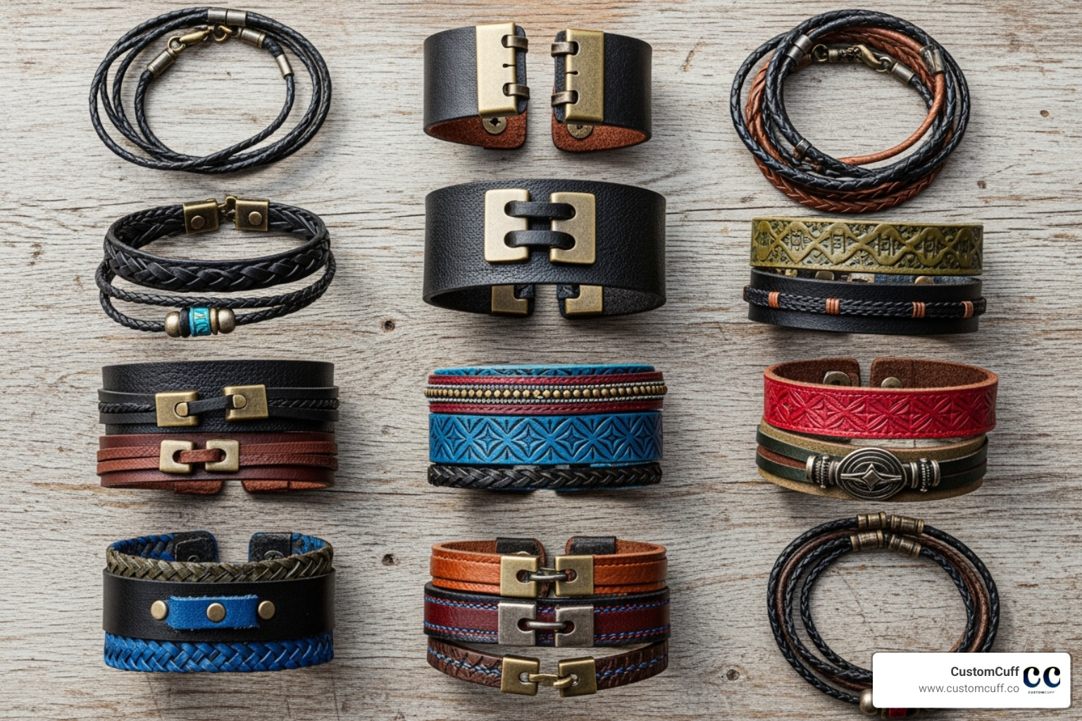 A variety of leather colors and bracelet styles from CustomCuff - engraved leather bracelet A variety of leather colors and bracelet styles from CustomCuff - engraved leather bracelet