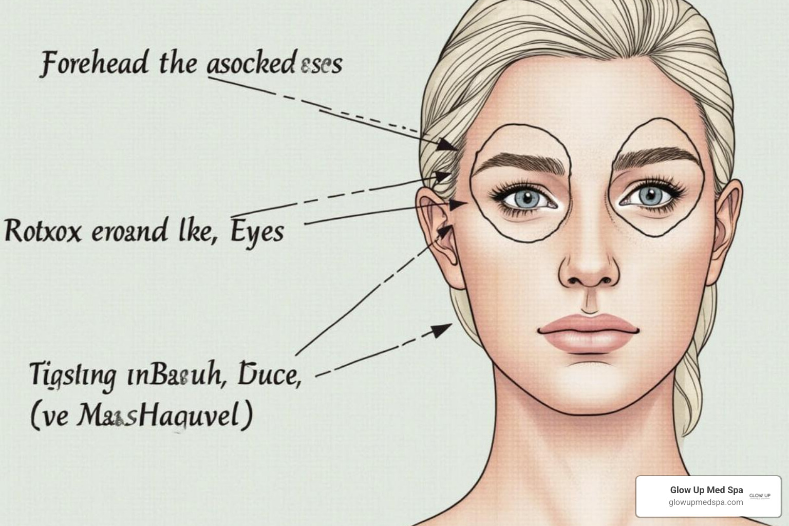 Face diagram highlighting common Botox treatment areas - botox facial injections newport beach