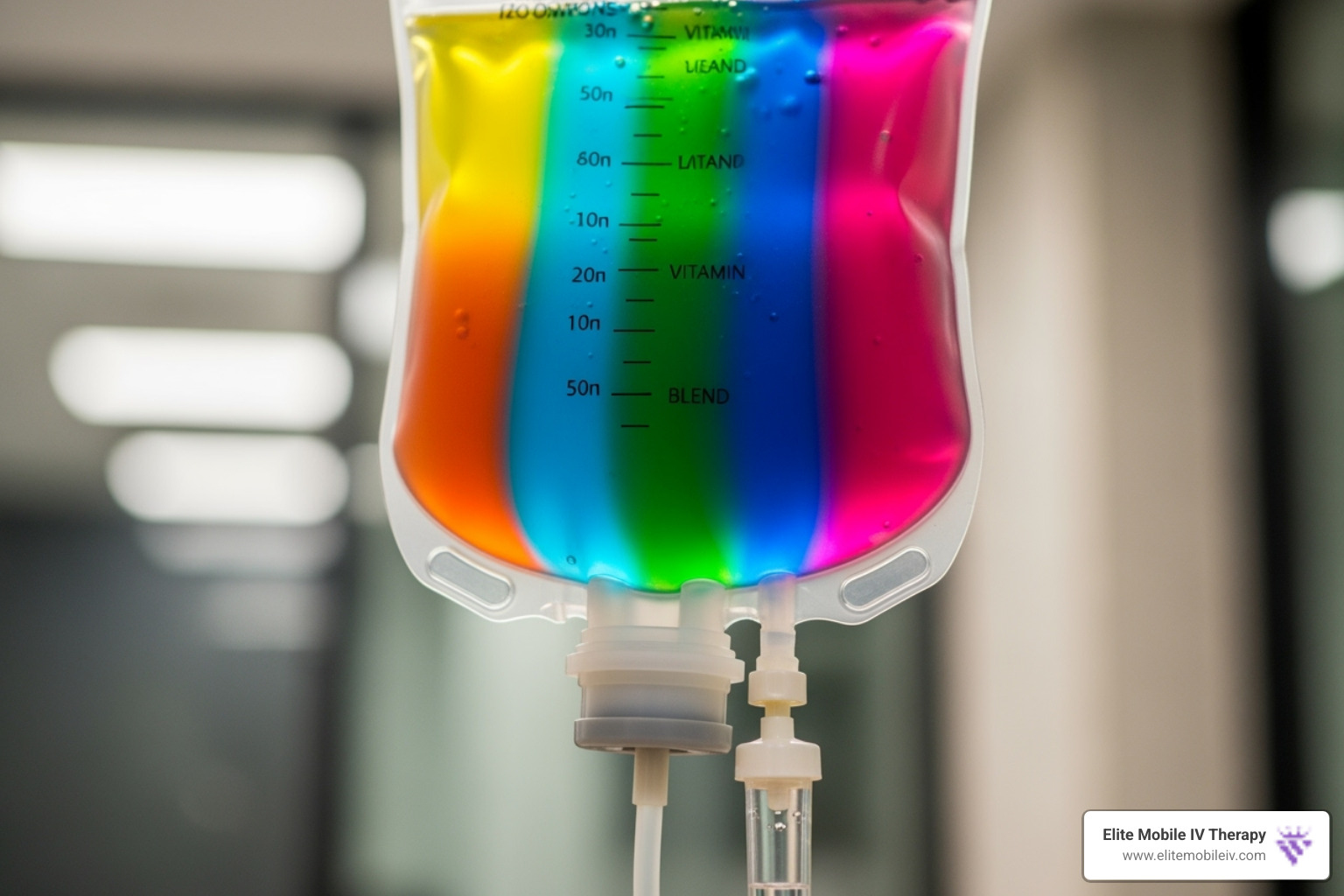 IV bag with a custom blend of colorful vitamins - Mobile IV therapy Asheville
