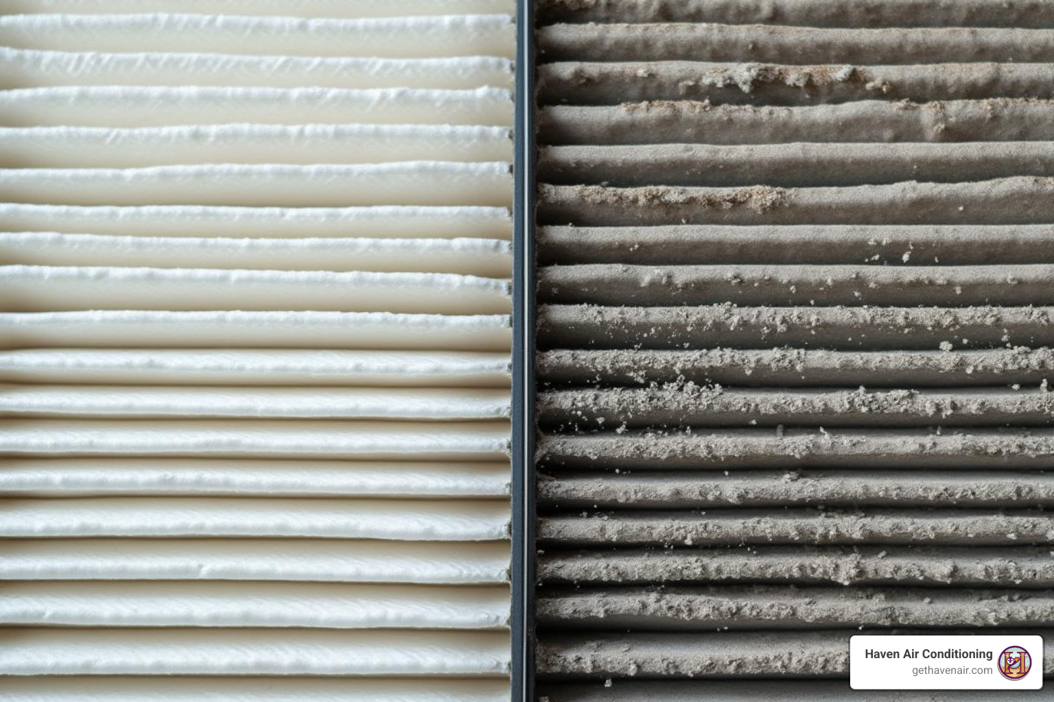 Image comparing a clean and a clogged air filter - AC not cooling, extreme heat, HVAC inspection