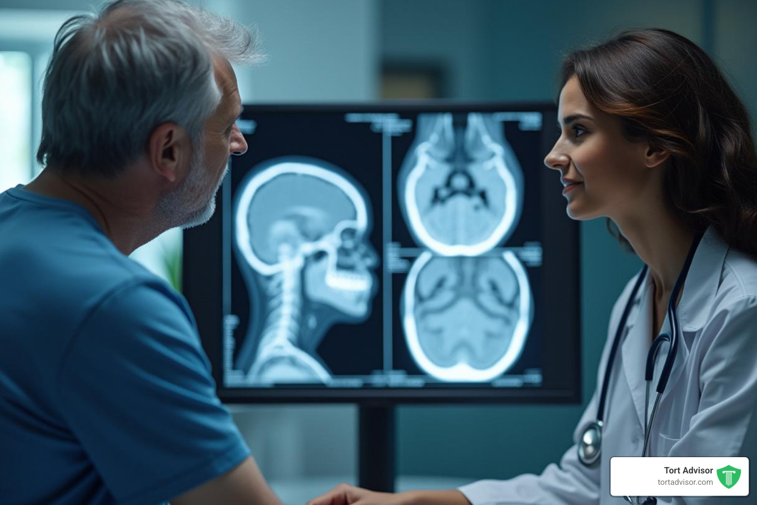 doctor discussing an MRI scan with a patient - depo shot brain tumor