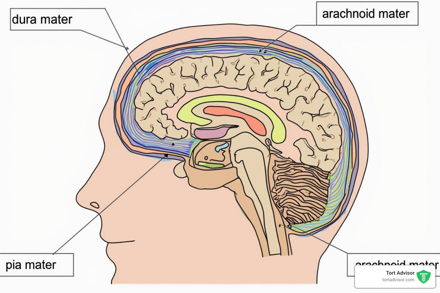 diagram showing the brain and meninges - depo shot brain tumor