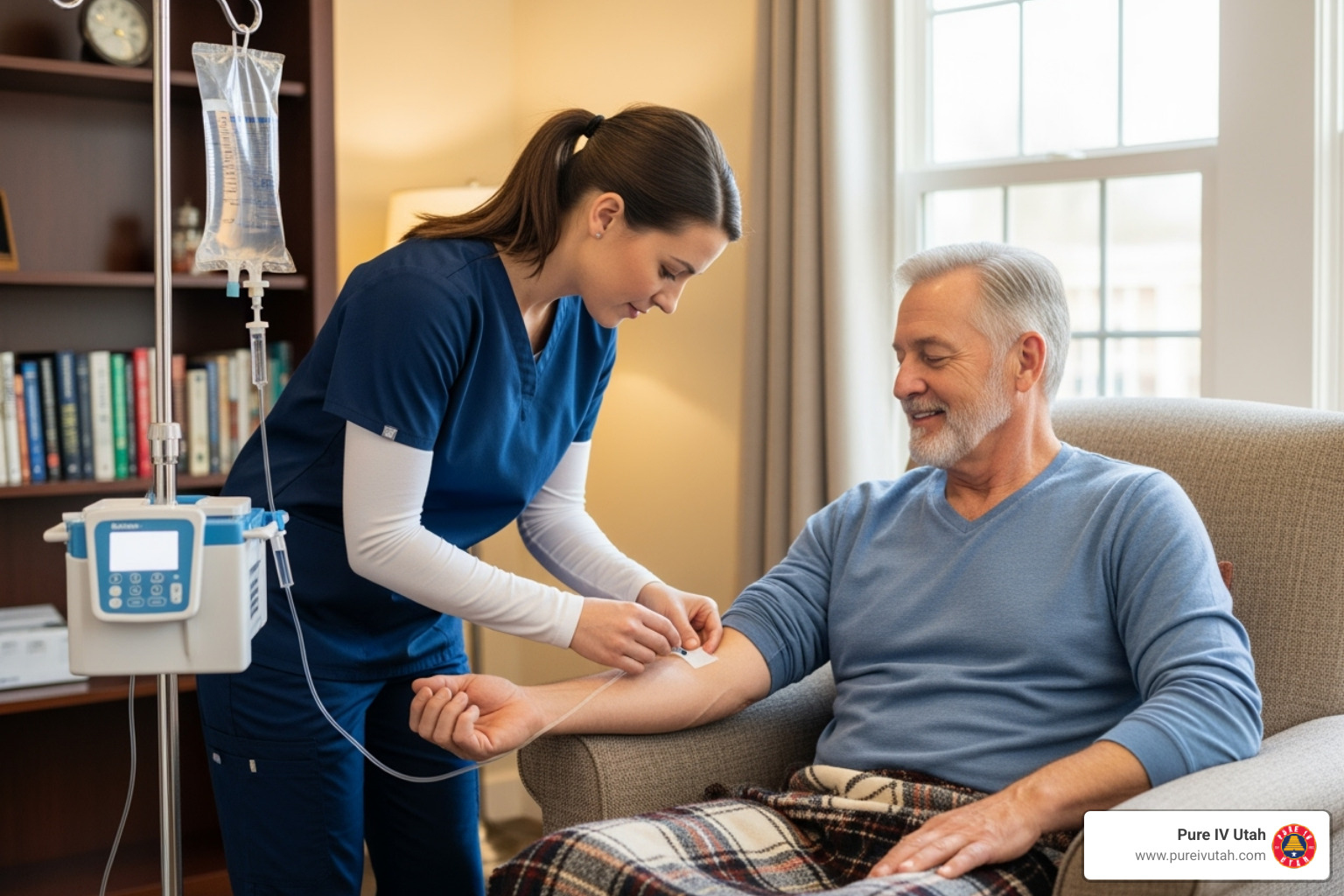 Licensed nurse administering IV to patient - iv treatment for dehydration near me
