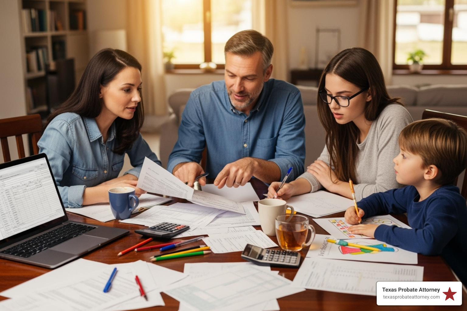 Family reviewing estate planning documents - austin probate attorney
