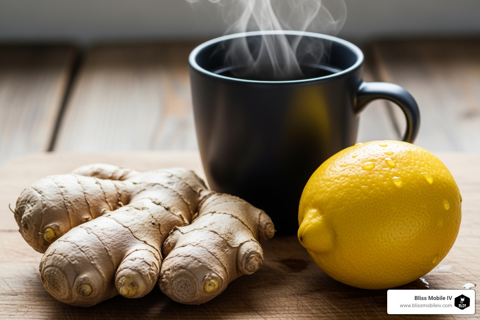 Ginger root, peppermint tea, and a lemon - Fast nausea relief Ginger root, peppermint tea, and a lemon - Fast nausea relief