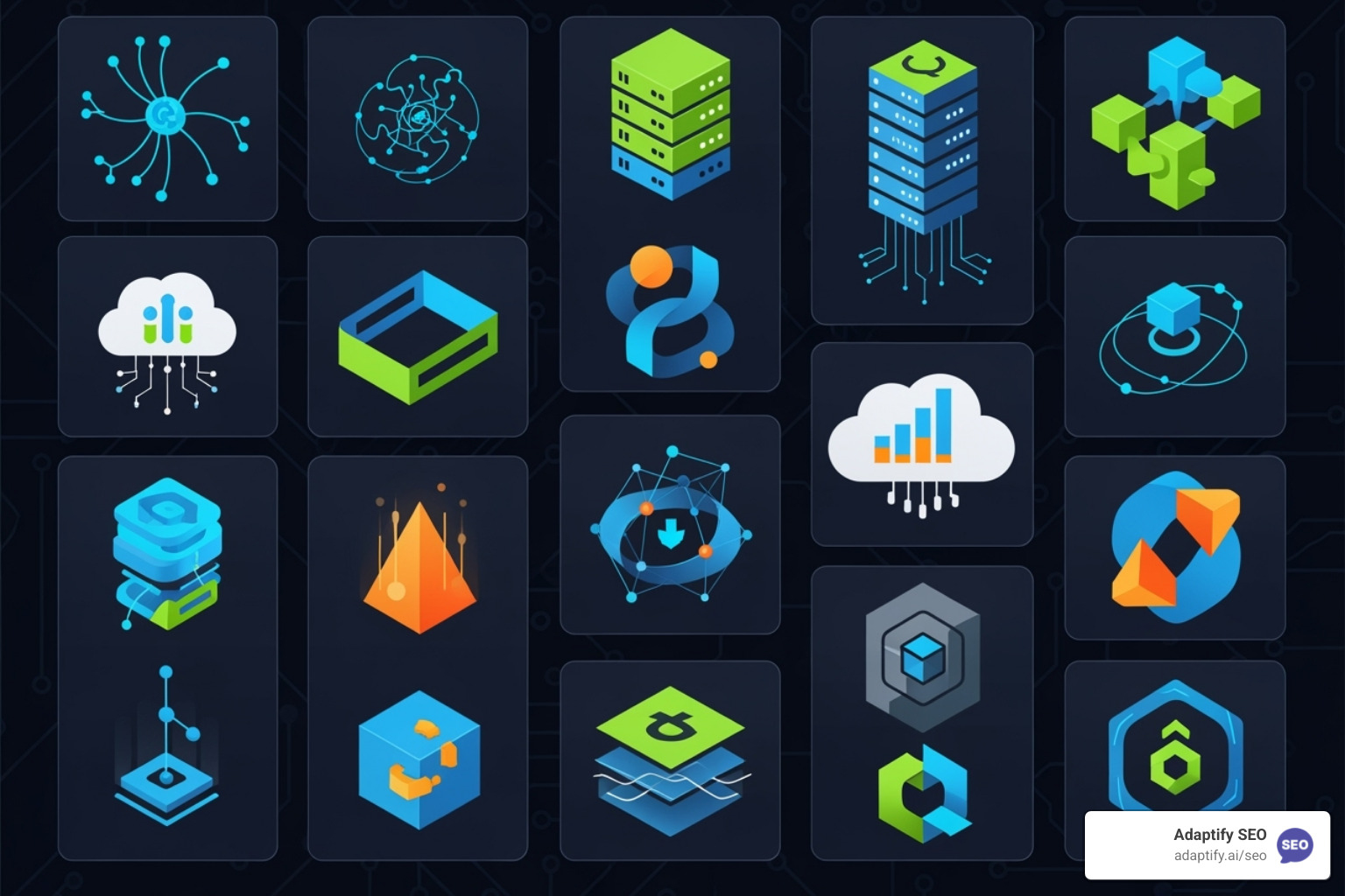 Collage of logos from different AI SEO tools - AI SEO for agencies