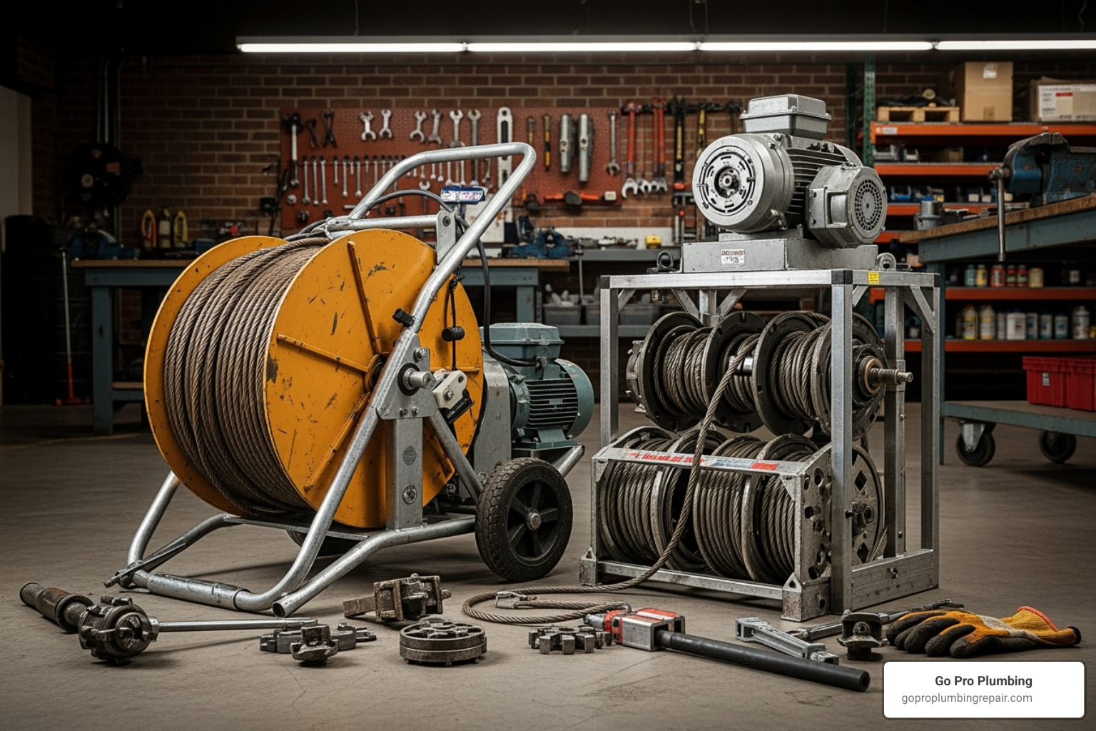 image showing a drum machine and a sectional machine side-by-side - commercial sewer snake machine
