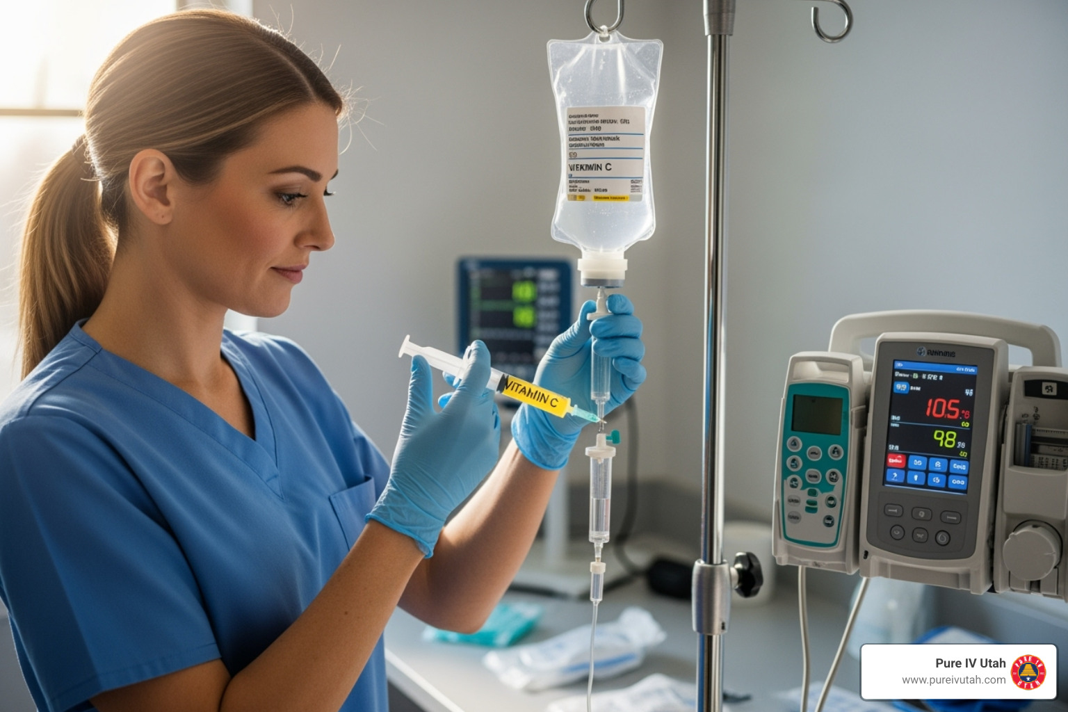 nurse preparing an IV bag with Vitamin C - IV vitamin C Utah