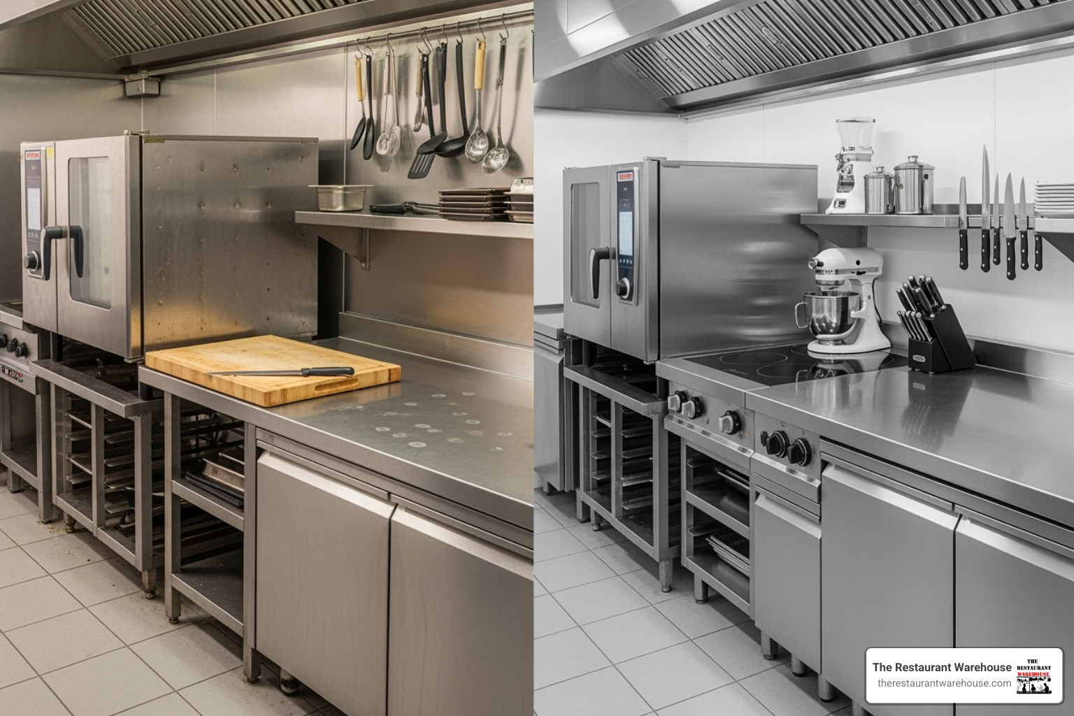side-by-side comparison graphic for Used vs. New Financing - used restaurant equipment financing