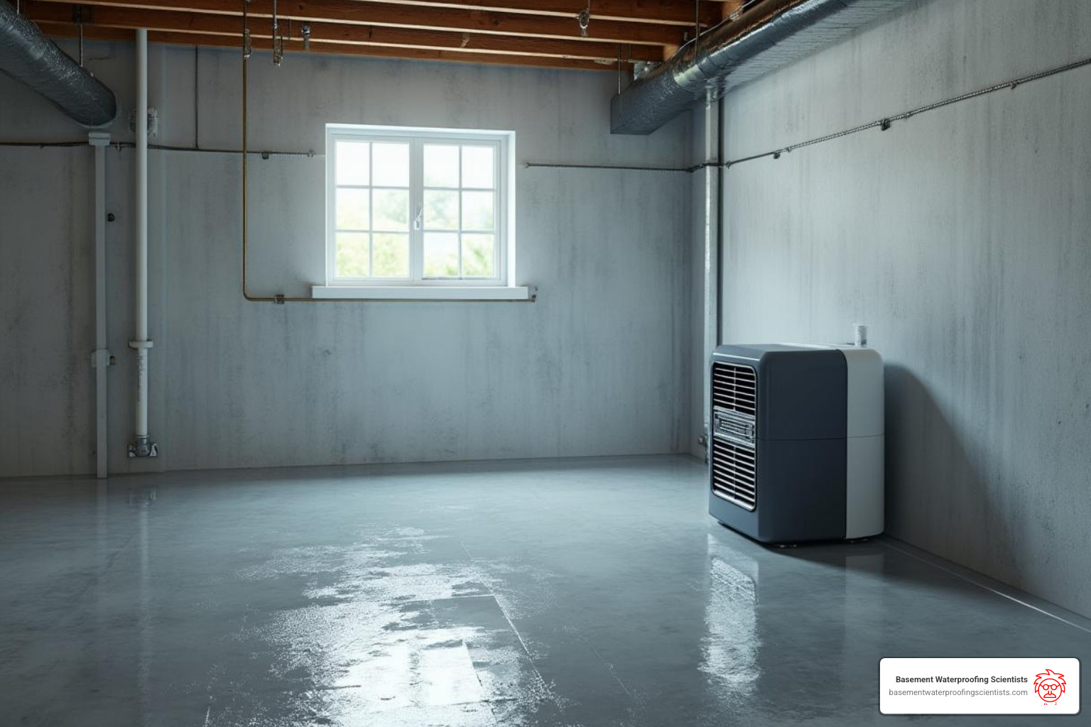 A properly ventilated basement with a dehumidifier running, indicating good moisture control. - black mold removal near me