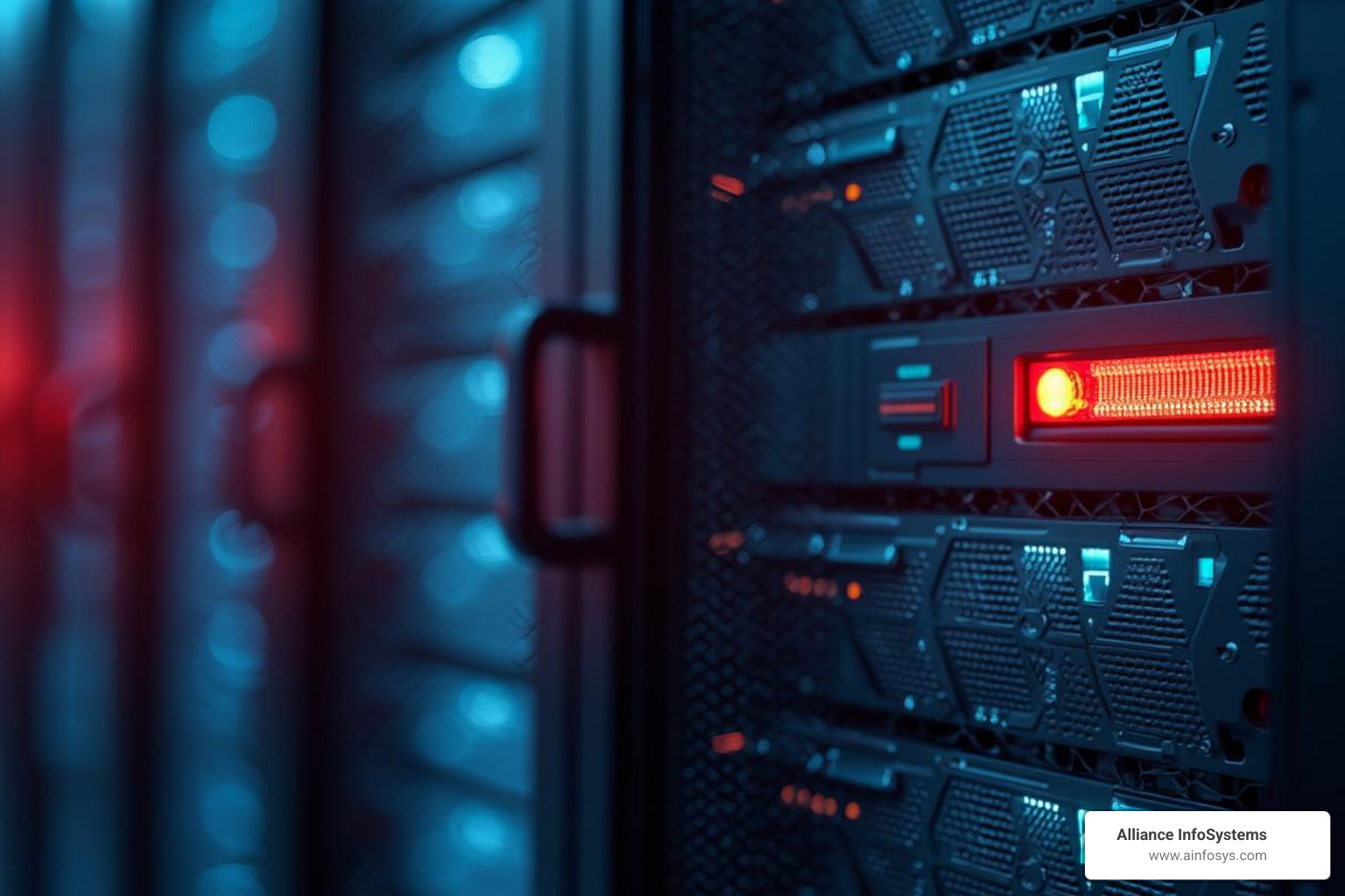 server rack with a red warning light - Minimize data loss server rack with a red warning light - Minimize data loss