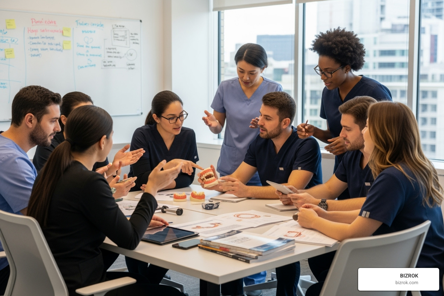 Image of a dental team participating in an engaging workshop - Practice management coaching