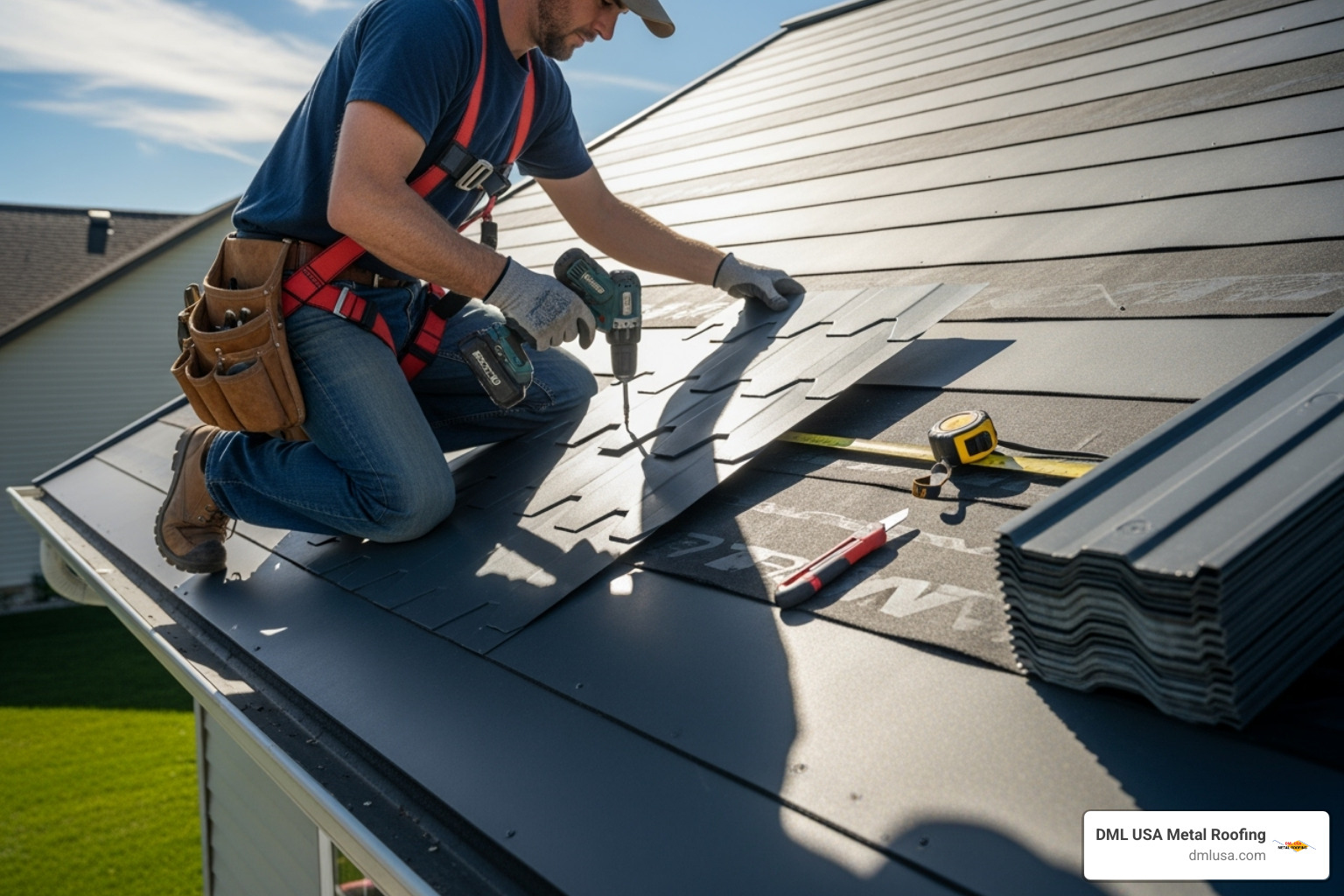 professional installing metal roofing shingles - metal roofing shingles