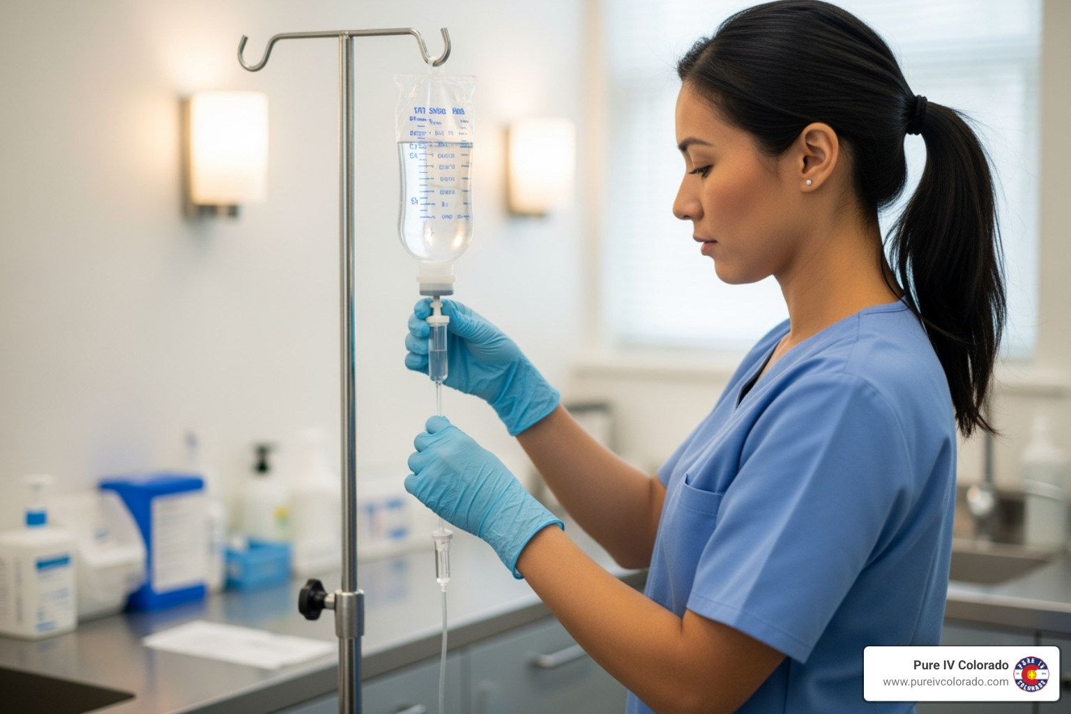 medical professional preparing IV drip - vitamin IV drips