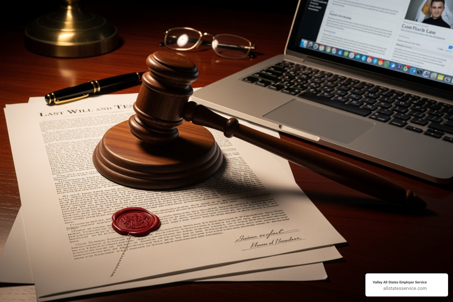legal document and a gavel next to a laptop - HR compliance assistance