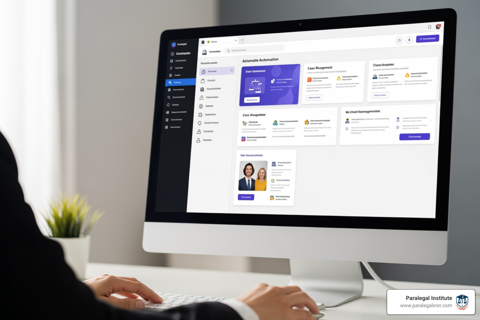 paralegal using a software dashboard to manage multiple automated tasks - paralegal automation