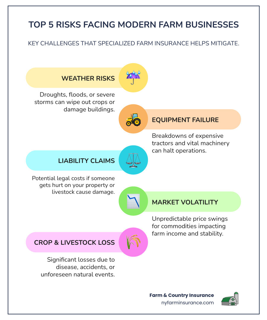 Top 5 Risks Facing Modern Farm Businesses - insurance for farm business infographic infographic-line-5-steps-colors Top 5 Risks Facing Modern Farm Businesses - insurance for farm business infographic infographic-line-5-steps-colors