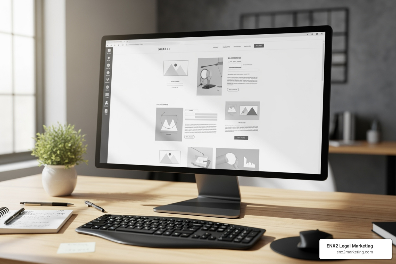 Website wireframe or design mockup on a desk - web development for lawyers