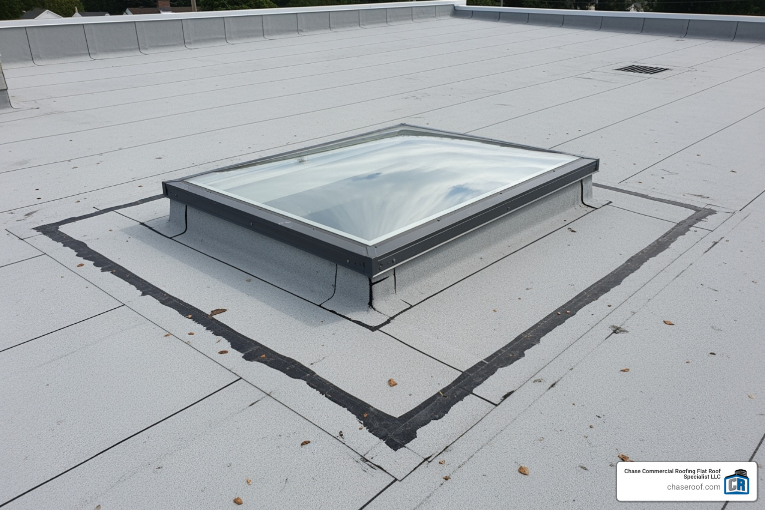 clean and prepped skylight area - flat roof skylight repair