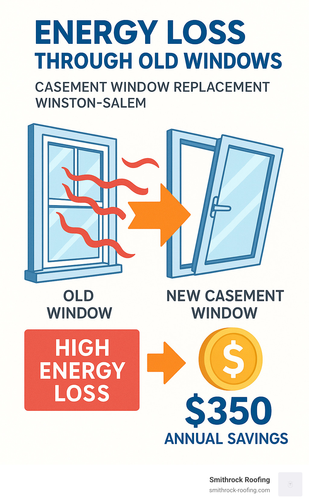 Infographic detailing energy loss through old windows and potential savings from casement window replacement - casement windows replacement winston salem infographic Infographic detailing energy loss through old windows and potential savings from casement window replacement - casement windows replacement winston salem infographic