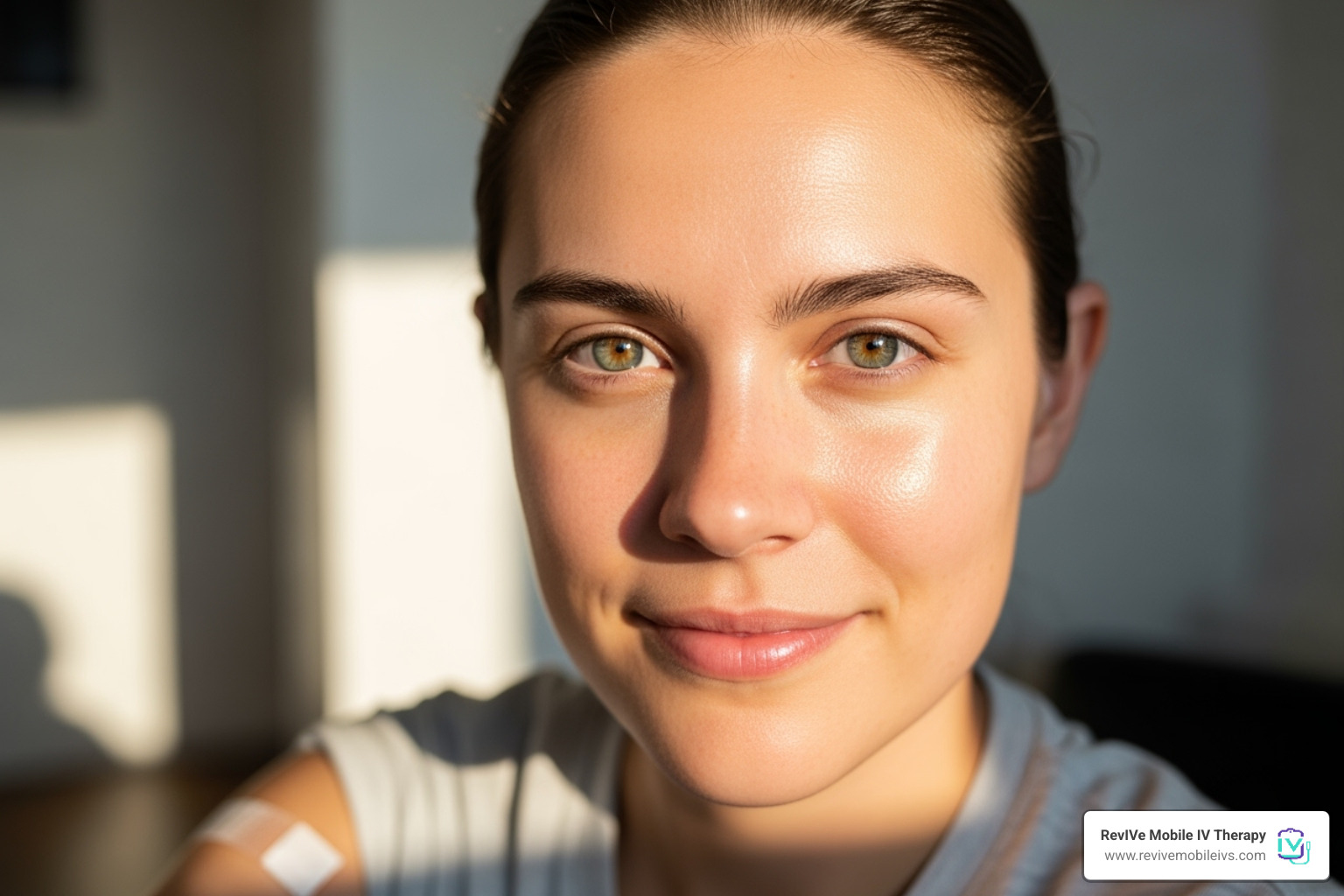person looking refreshed and energized after treatment - Hangover IV