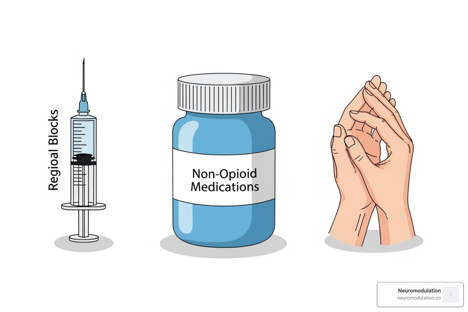 multimodal therapy with icons for non-opioids, regional blocks, and non-pharmacological methods - inpatient pain management algorithm
