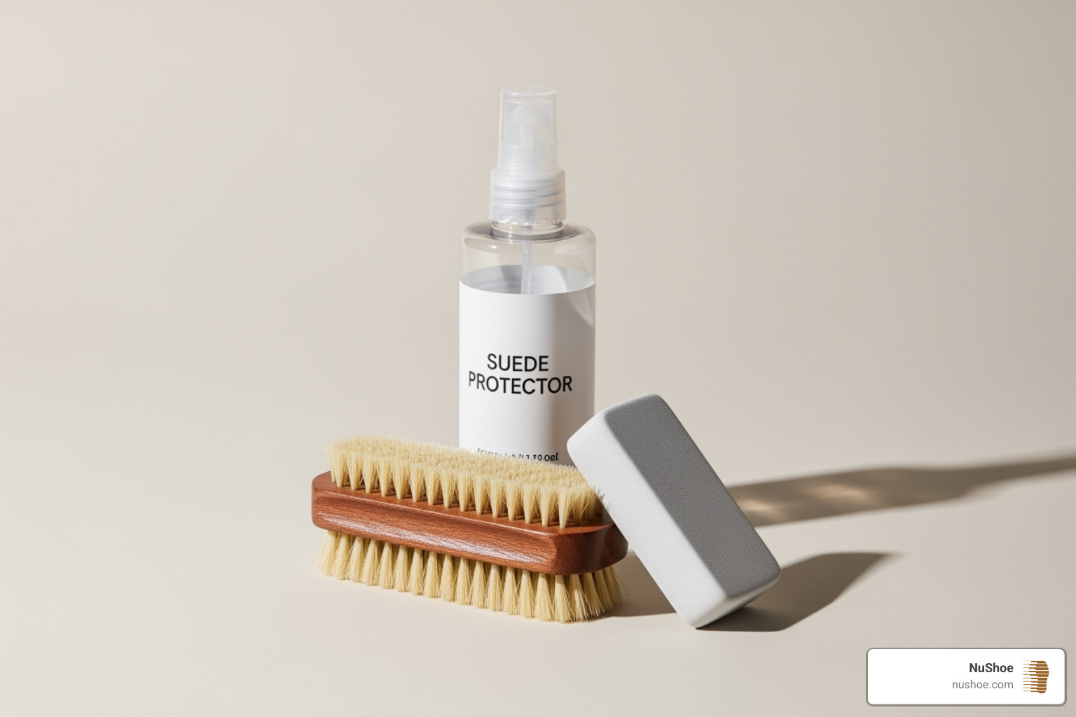 A suede care kit including a spray, brush, and eraser - suede renewal sprays