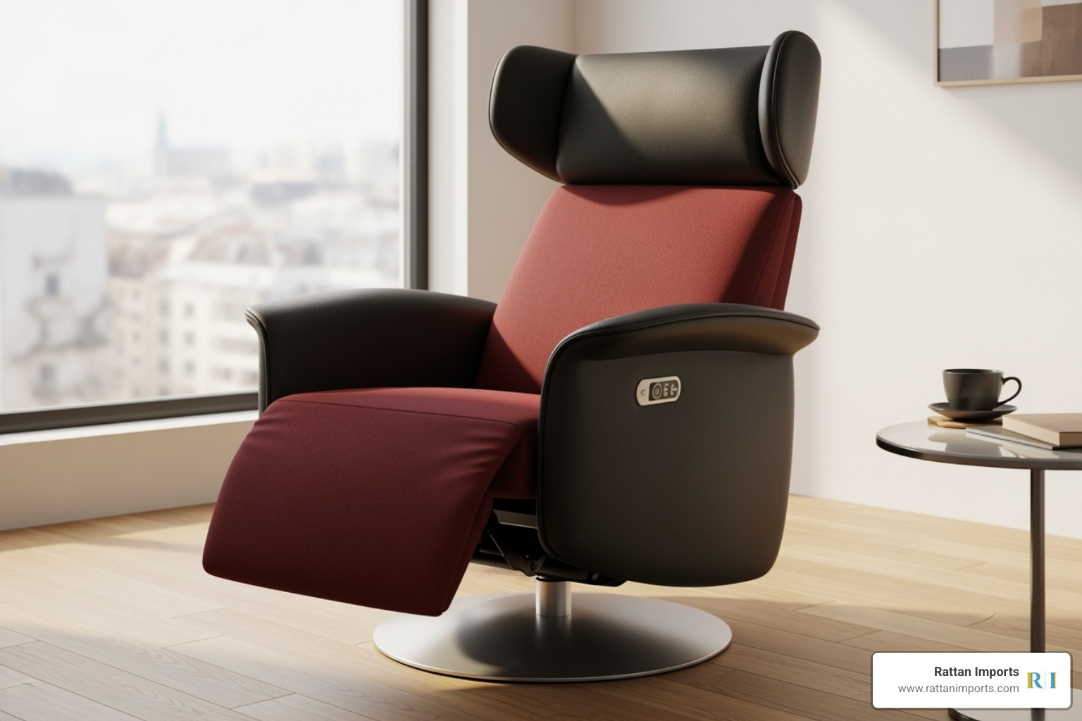 Modern recliner in dark red and black - glider chair ikea