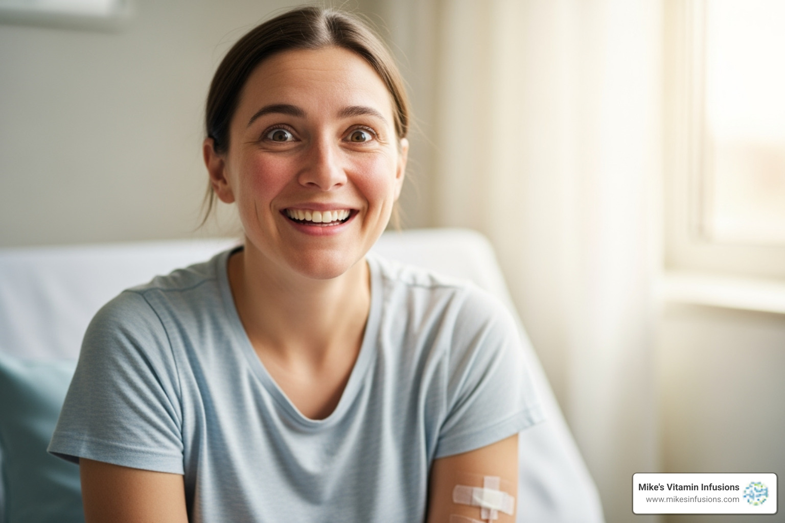 person looking visibly more energetic and relieved after an IV session - iv therapy for flu