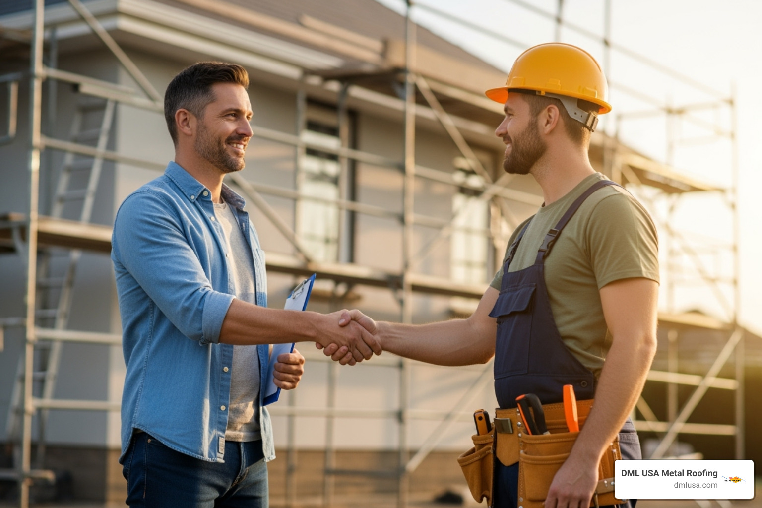 Homeowner shaking hands with a professional roofer - asphalt roof installation chicago