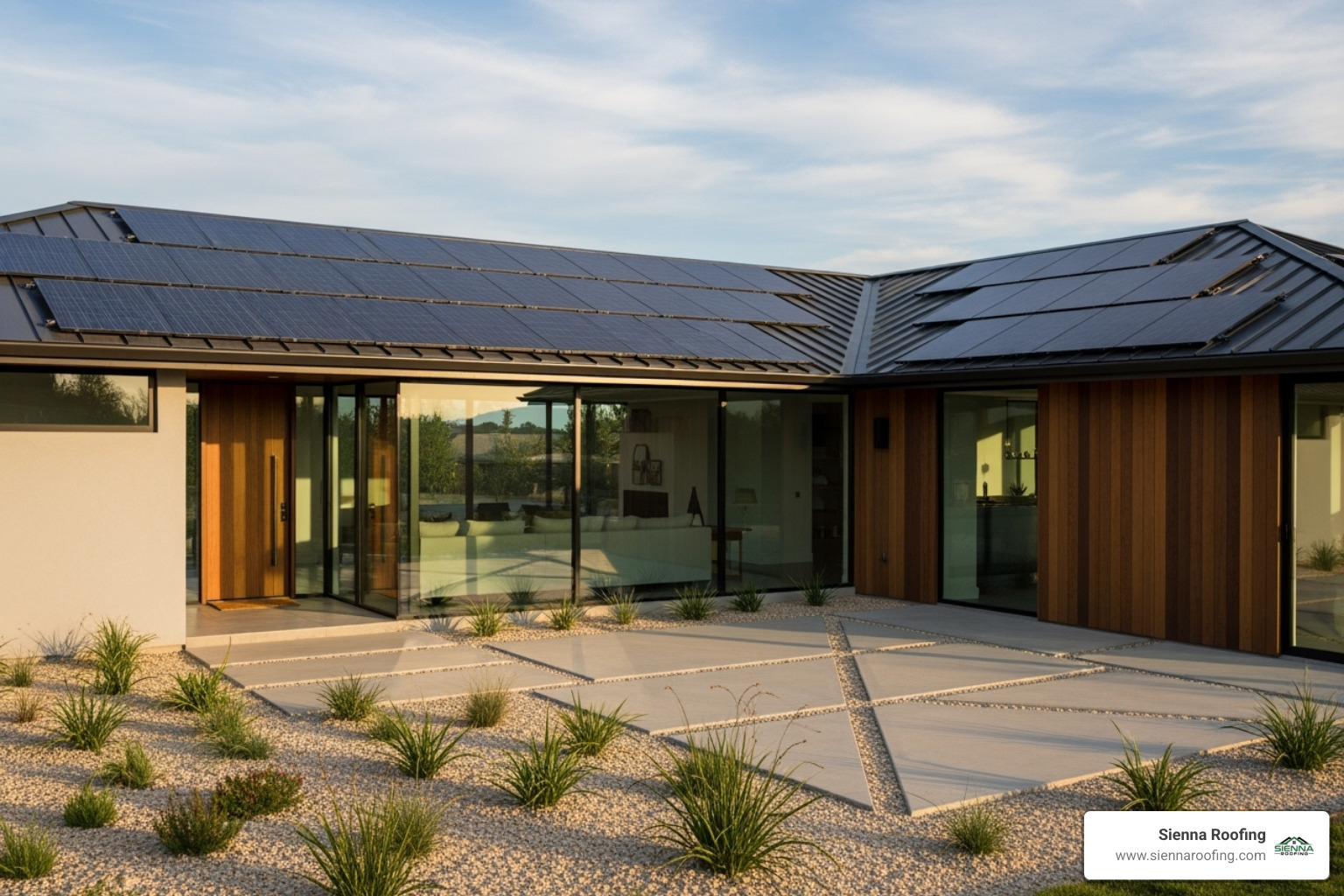 modern home with integrated solar shingles - roofer