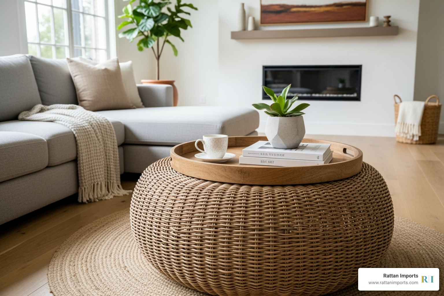 large round wicker ottoman coffee table - wicker footrest