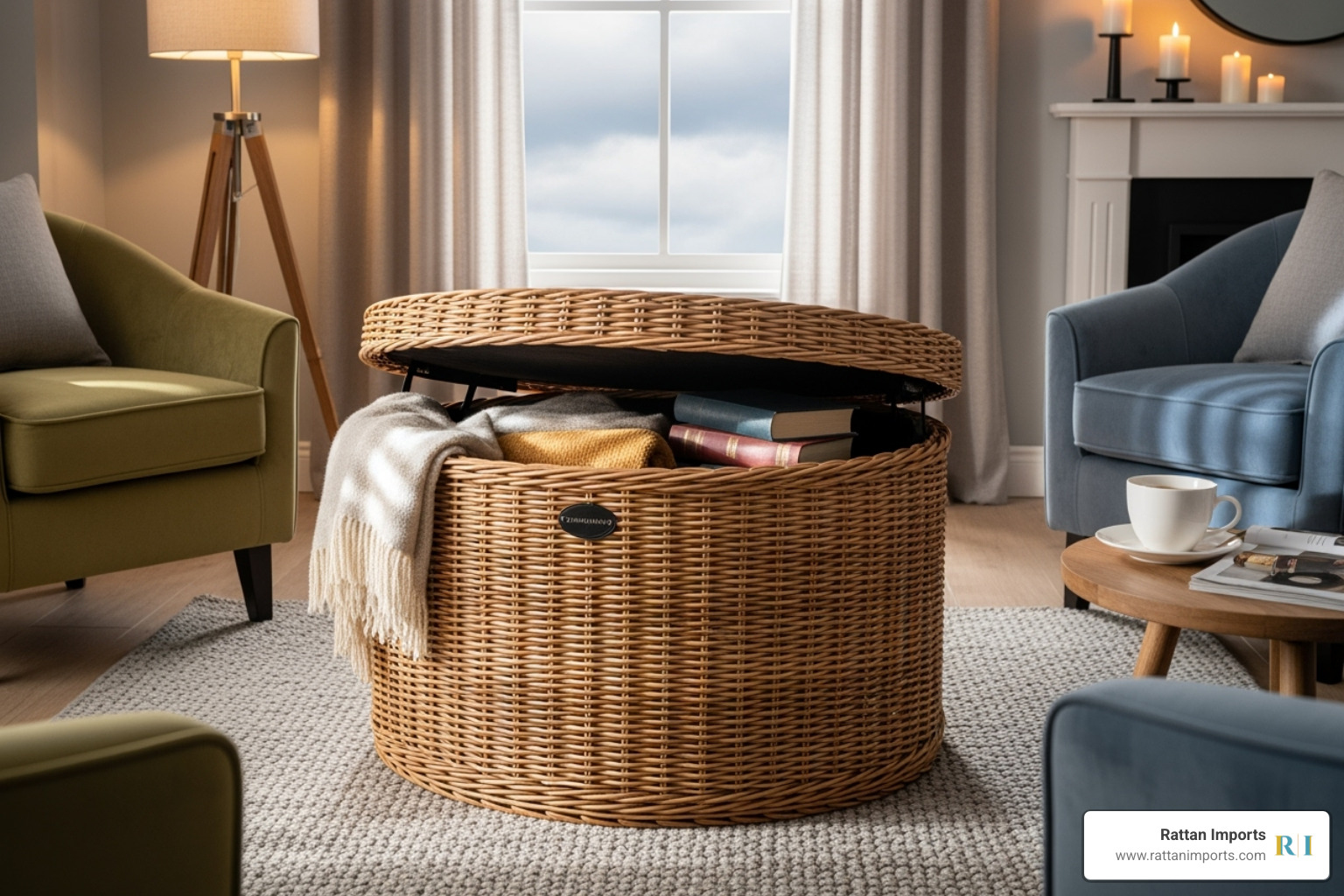 wicker storage ottoman - wicker footrest
