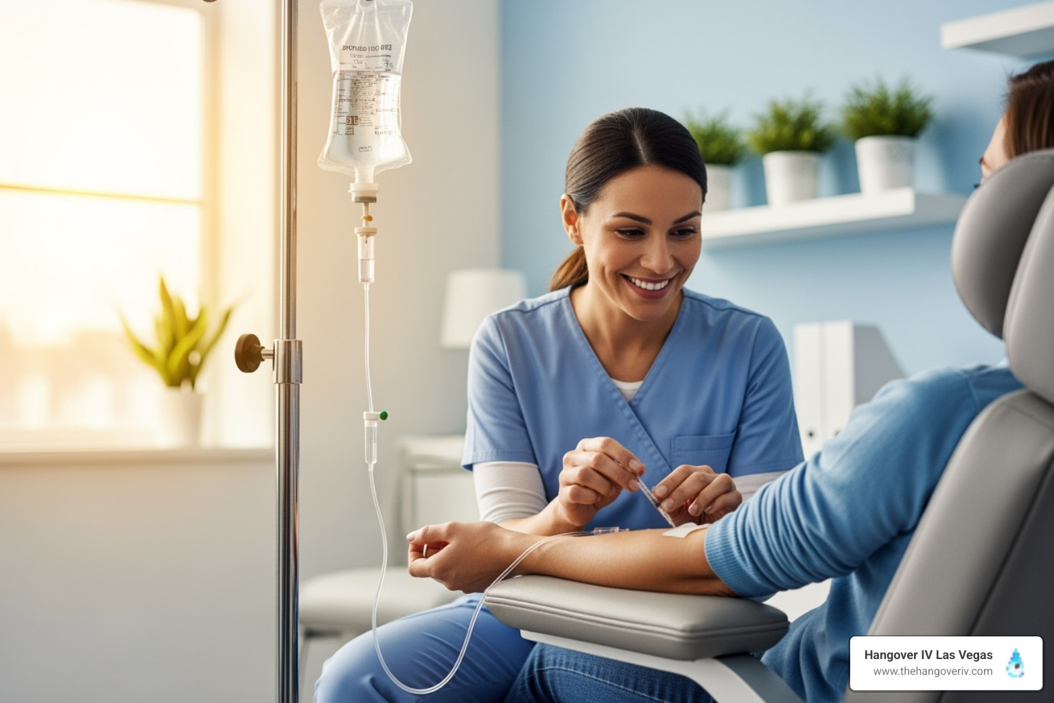 A friendly nurse administering an IV drip - IV drip for detox