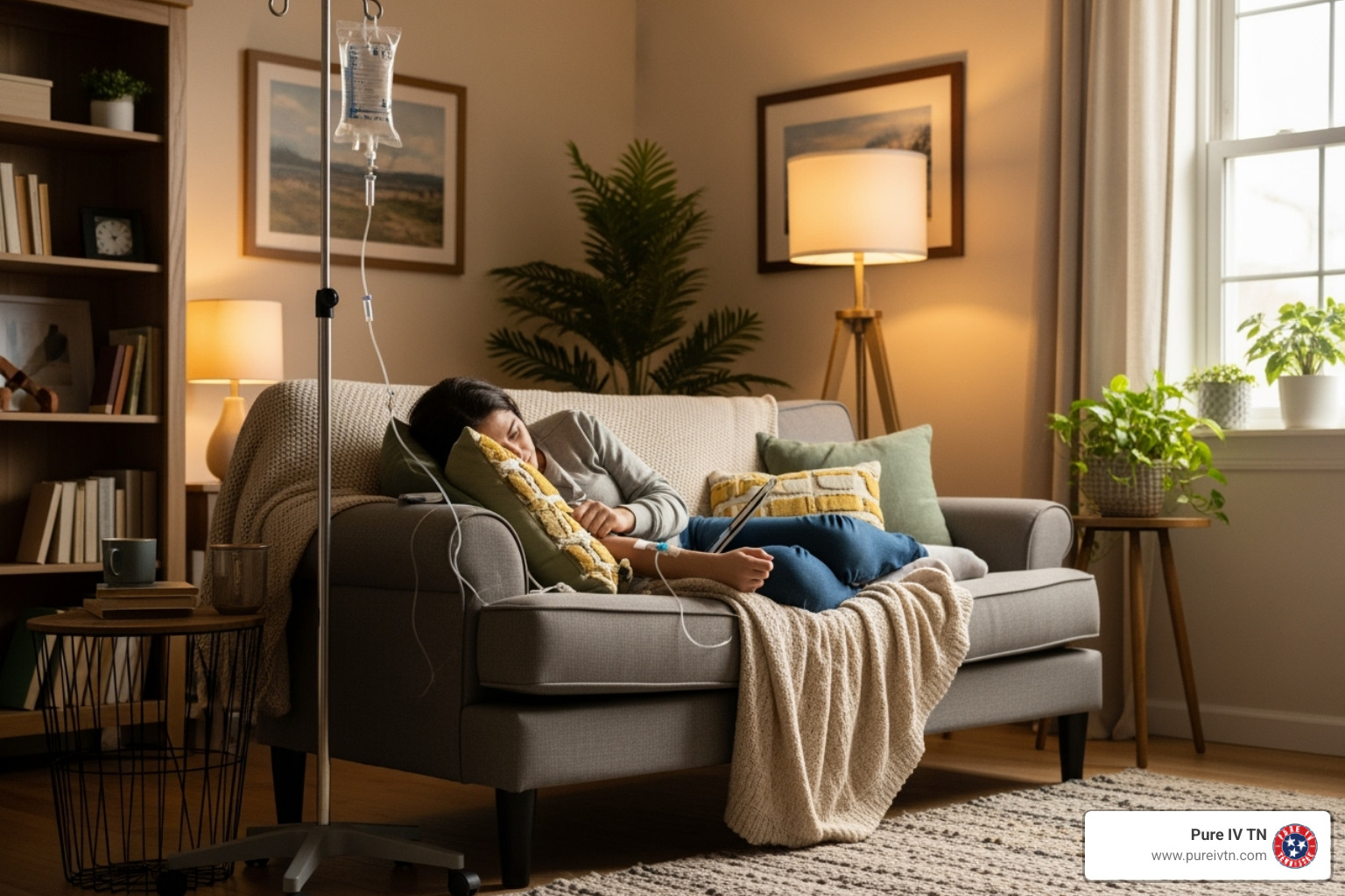 comfortable IV therapy session in a home setting - iv hydration for weight loss