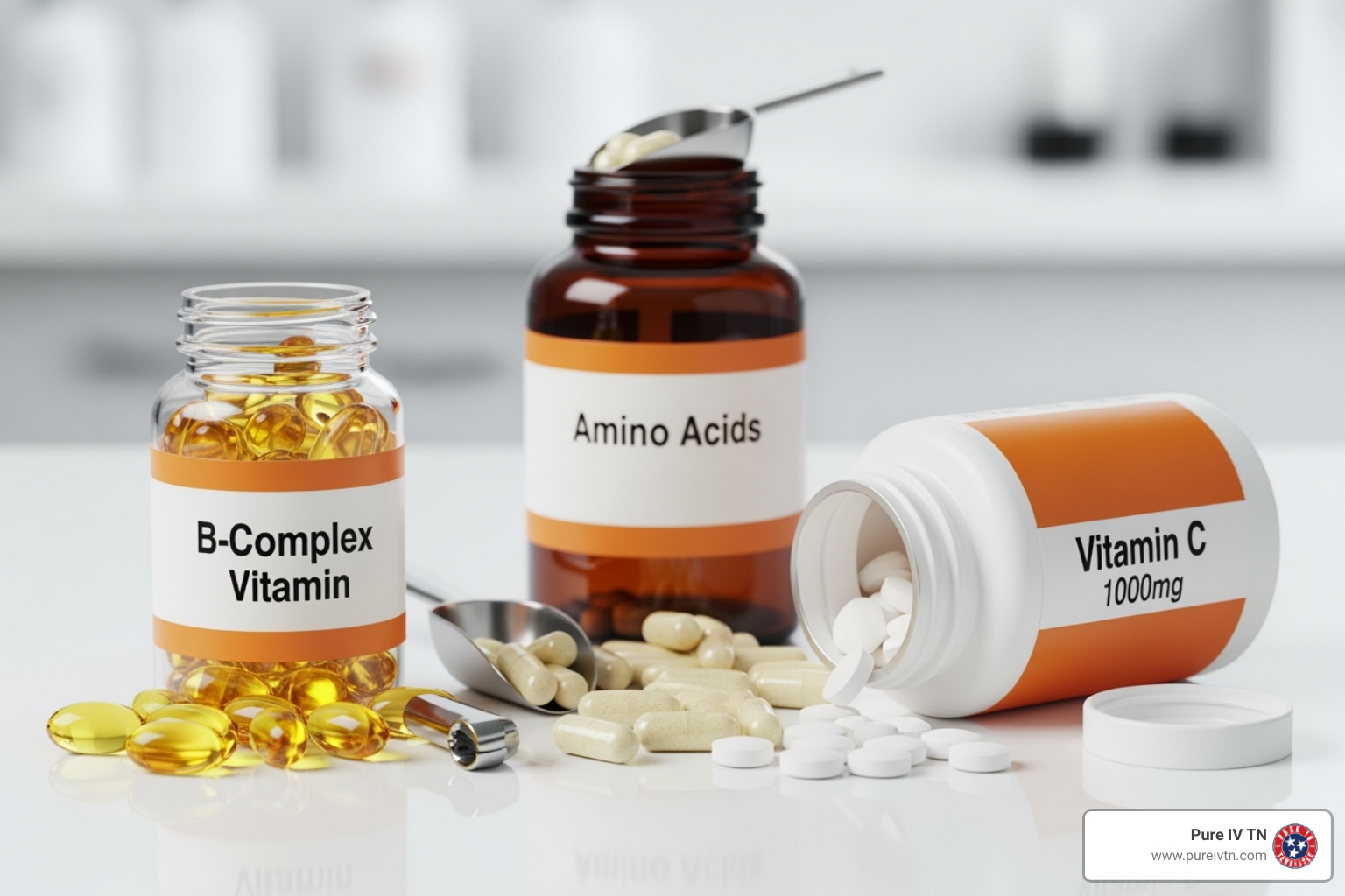 key vitamins like B-complex and Vitamin C alongside amino acids - iv hydration for weight loss