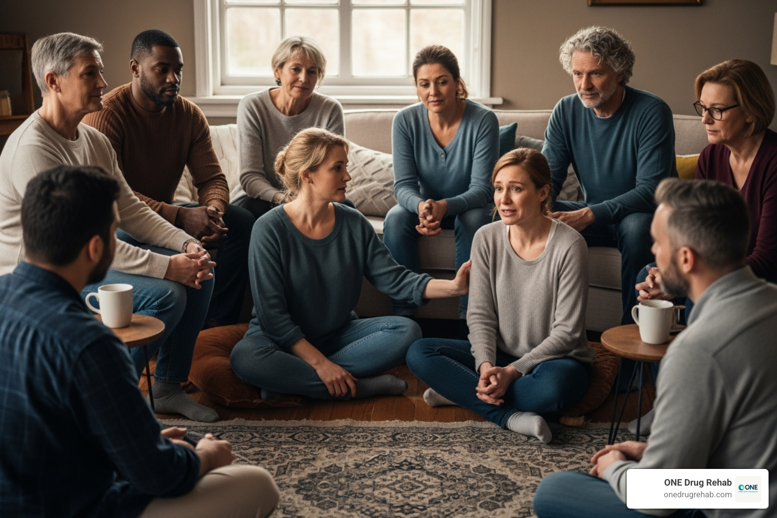 a diverse group therapy session, showing community and support - outpatient alcohol rehab programs