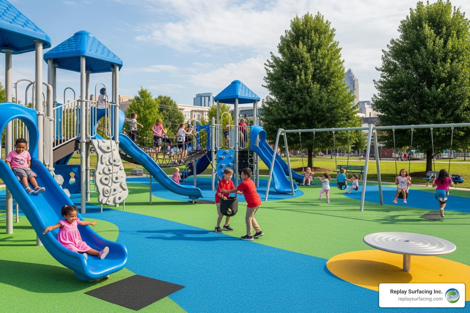 Playground in Charlotte with high-quality rubber surfacing - soft play surfacing