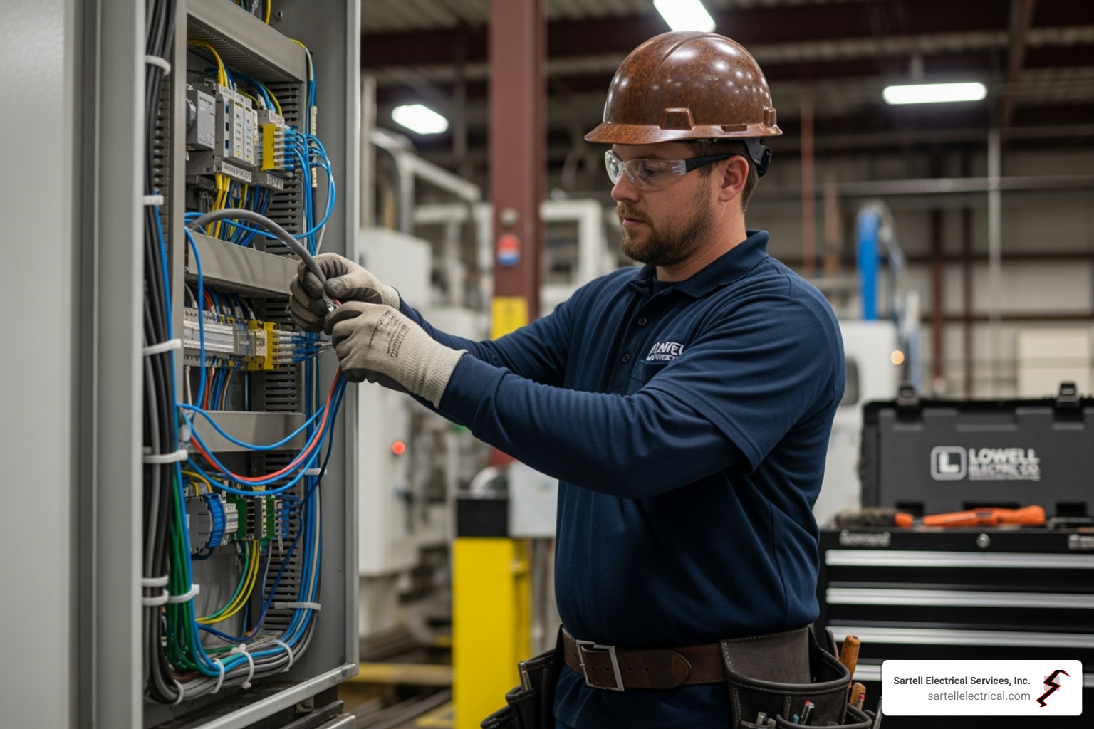 an electrician working on a large industrial motor - Industrial electrician Lowell