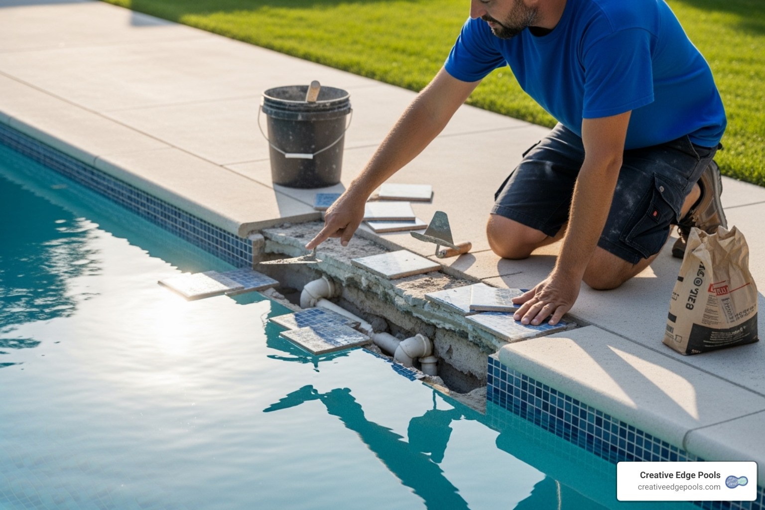 Cracked and falling waterline tiles with calcium buildup - cost to replace water line tile in pool
